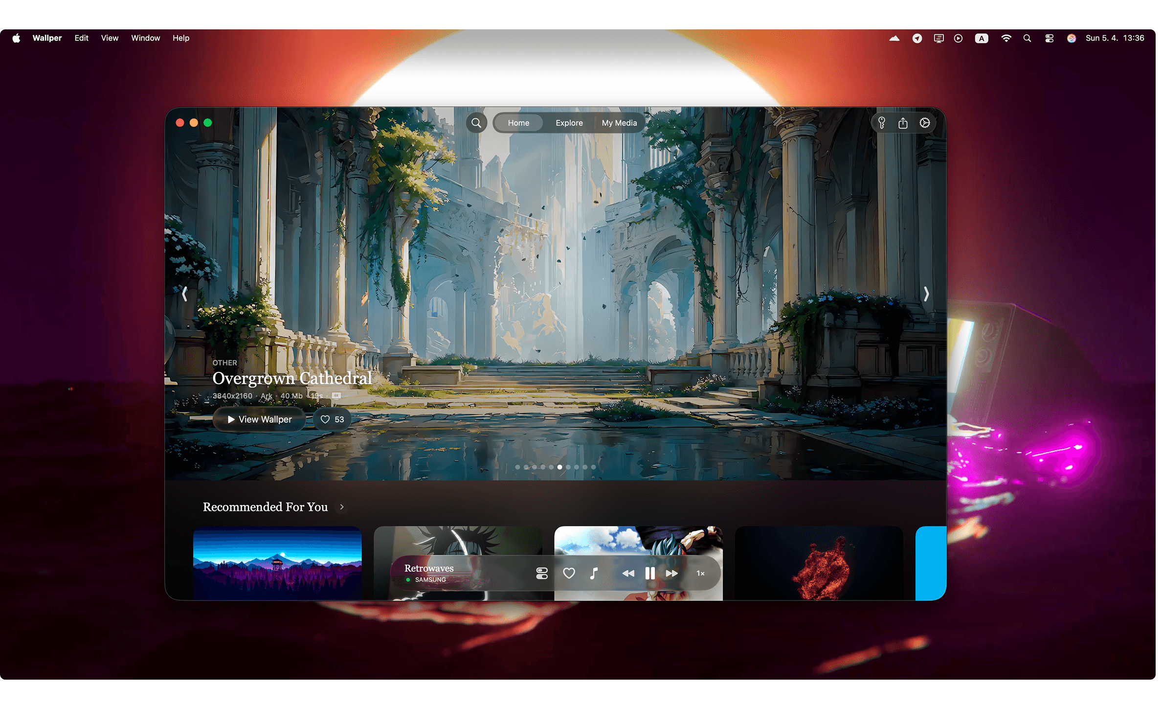 Grid view showing diverse categories like anime, nature, and abstract