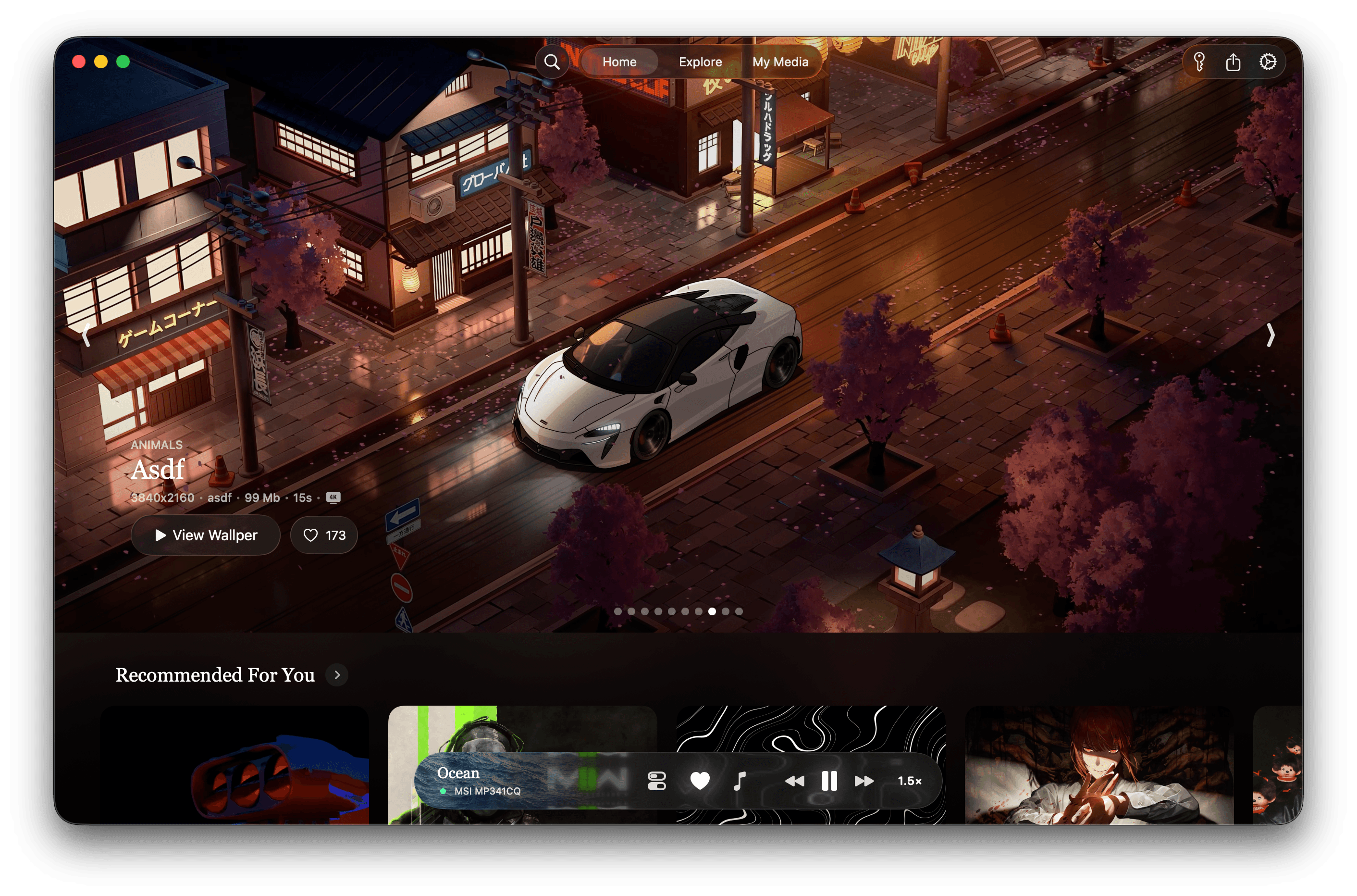 A MacBook showing a Wallper 4K live wallpaper on the macOS lock screen